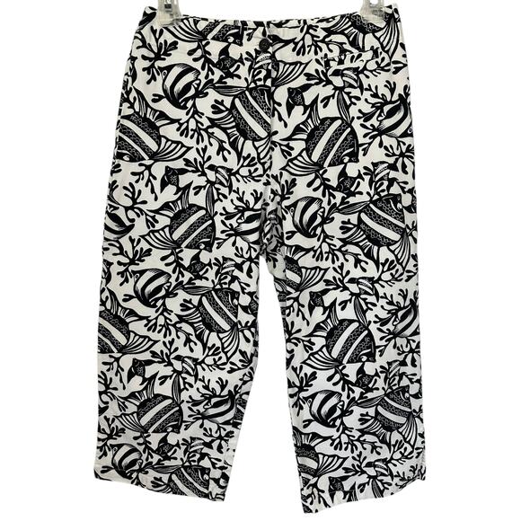 2/$30 Vintage Y2K Talbots Fish Print Capri Pants Black Nautical Petite Size 4P - Picture 2 of 9